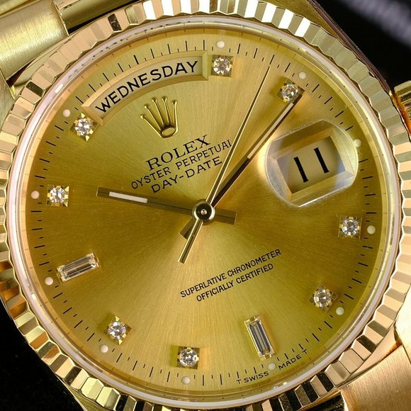 Authentic Rolex Day-date 18238 18K Yellow Gold Factory Dial 36mm Double Quick - Picture 4 of 11